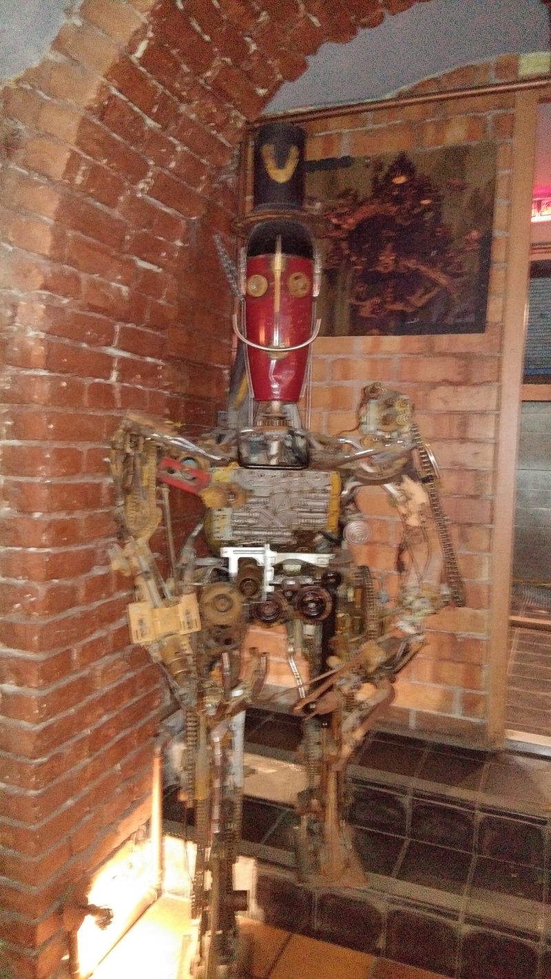 A metal sculpture in a Vilnius steampunk bar