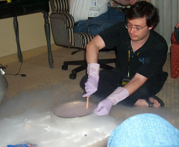 Rob Landley makes liquid nitrogen ice cream at ArmadilloCon 2004