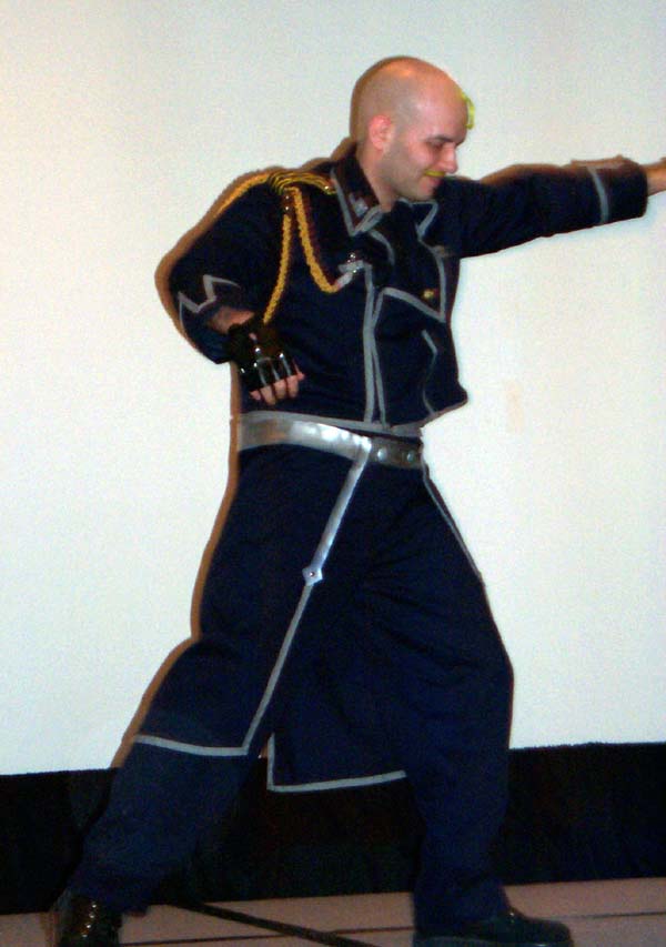 A guy named (nicknamed?) Proz in some kind of quasi military uniform-based costume at Linucon 2004