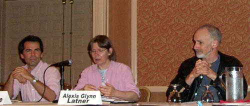 John Moore, Alexis Glynn Latner and Sean McMullen at the "When and How Will the 21st Century Get More Interesting?" panel at the ArmadilloCon 2005, Austin, TX, 2005