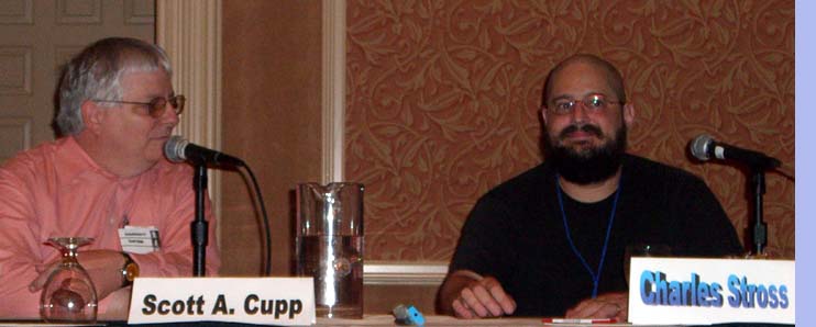 Scott Cupp (left) and Guest of Honor Charles Stross at the ArmadilloCon 2005, Austin, TX 2005