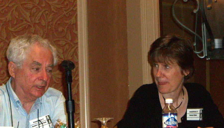 Dennis L. McKiernan and Sharon Shinn at ArmadilloCon 2005 panel "Why we write fantasy", Austin, Texas 2005