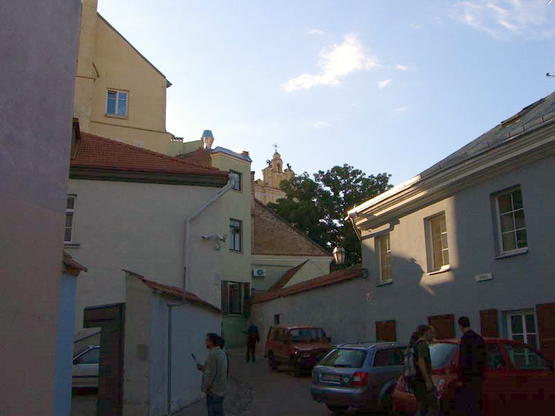 The intersection of Rusu and Latako streets in Vilnius Old Town, August 2005