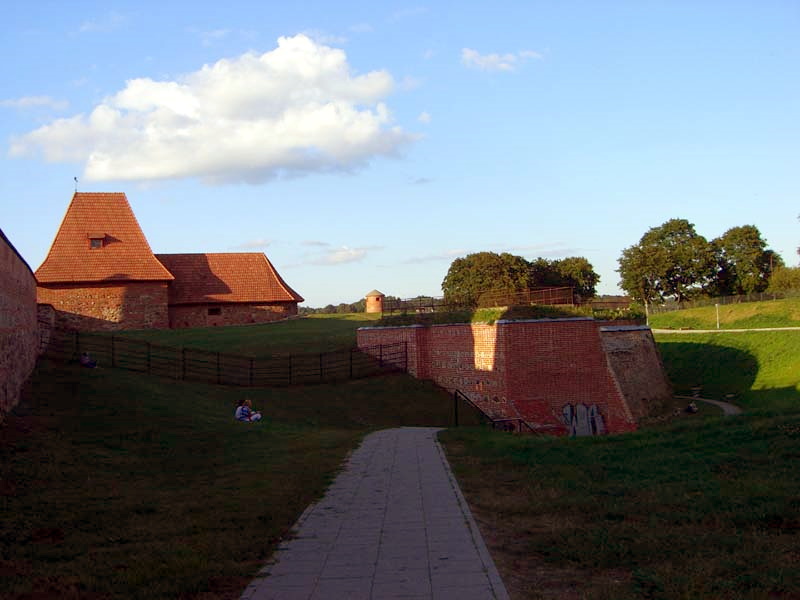 Another view of the recently restored medieval defense wall in the Old Town of Vilnius, Lithuania, September 2005