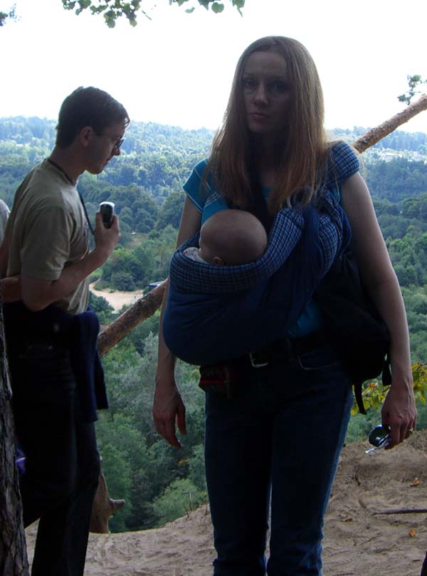 Me with baby E in a sling at the Puckoriai exposure