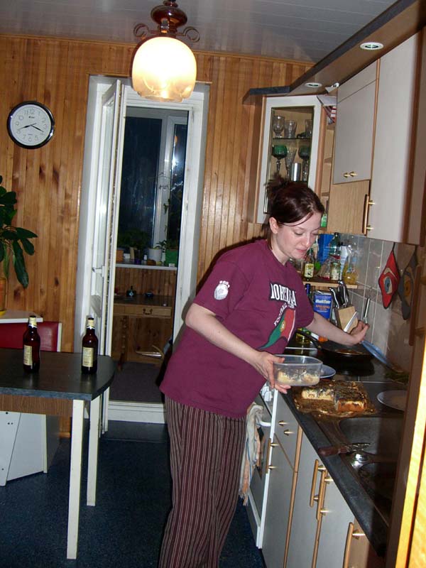 My sister making fried cheese, September 2005