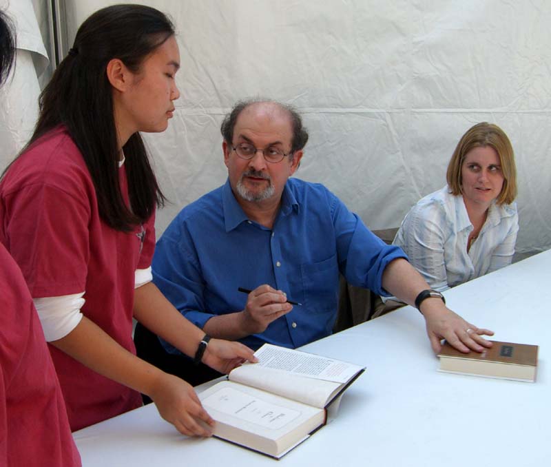 Salman Rushdie signing books at Texas Book Festival in 2005