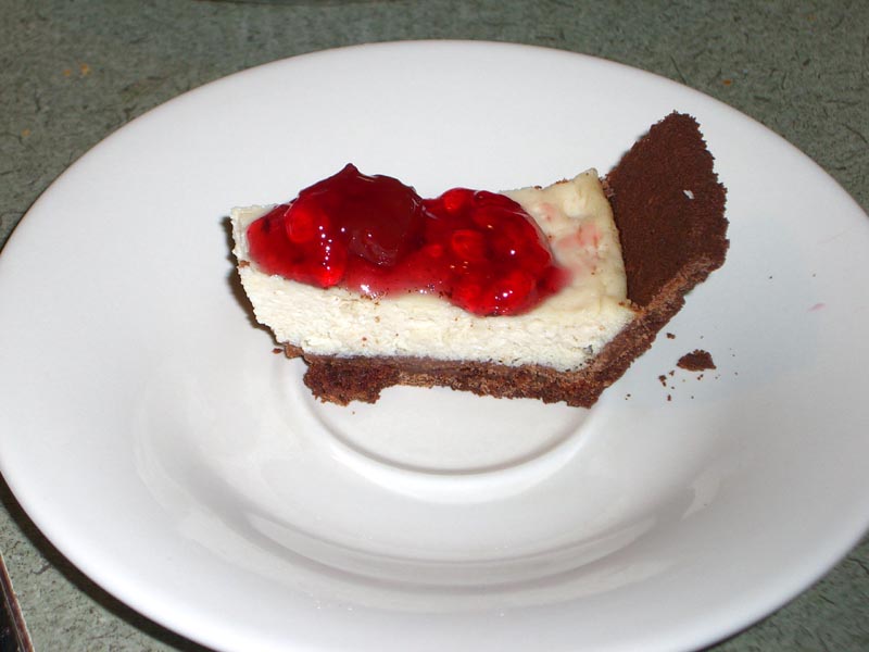 A slice of tofu pie with cherry topping, November 2005
