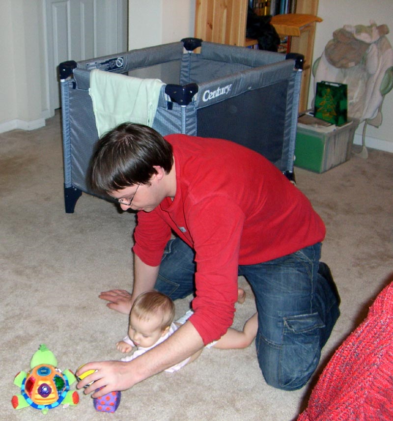 P and E playing on the floor, December 2005