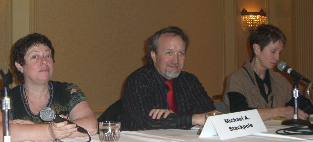 Left to right: Janine Young, Michael Stackpole, Louise Marley at The God or The Machine panel at the World Fantasy Convention 2006