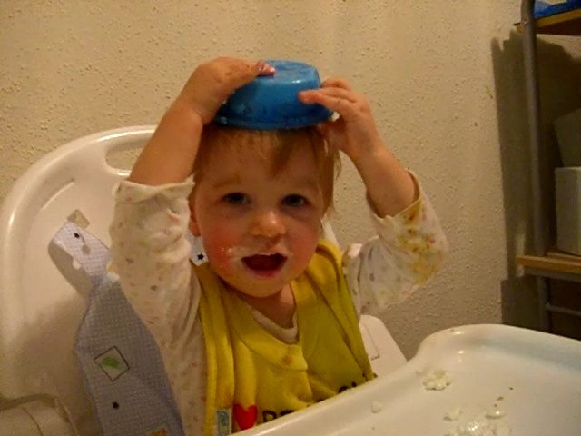 Cottage cheese bowl as a hat