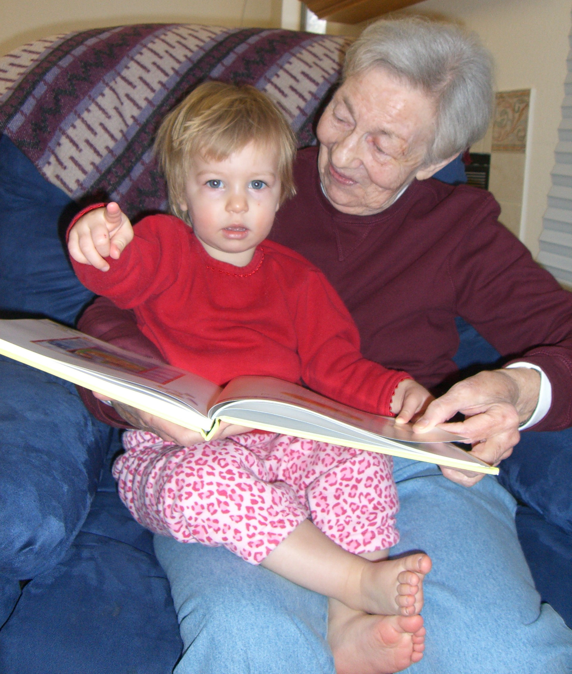 E with grandma and a book