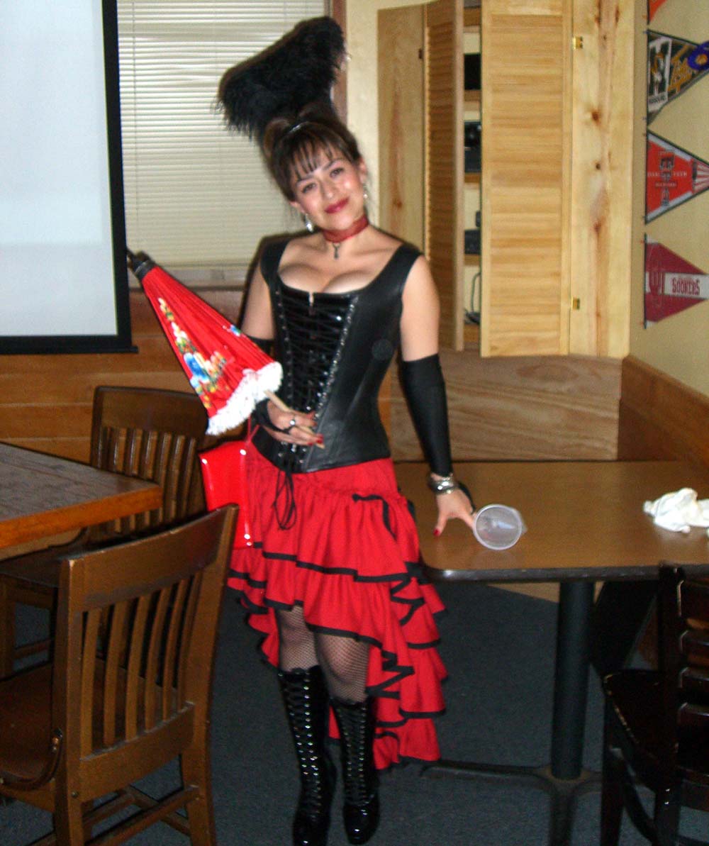 Red and black, ruffles and an umbrella; steampunk party at SXSW 2007