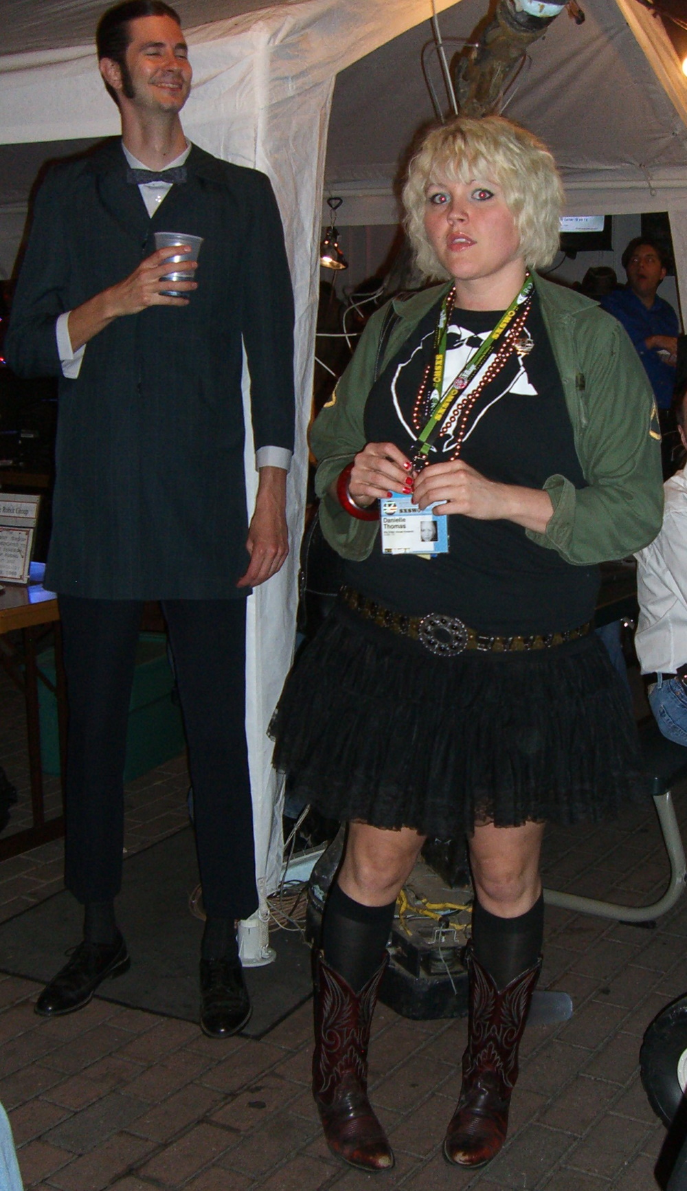 A tall guy in a deliberately ill-fitting suit at the SXSW 2007 Steampunk party