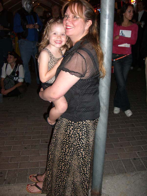 Two generations in matching animal prints at the steampunk party at SXSW 2007