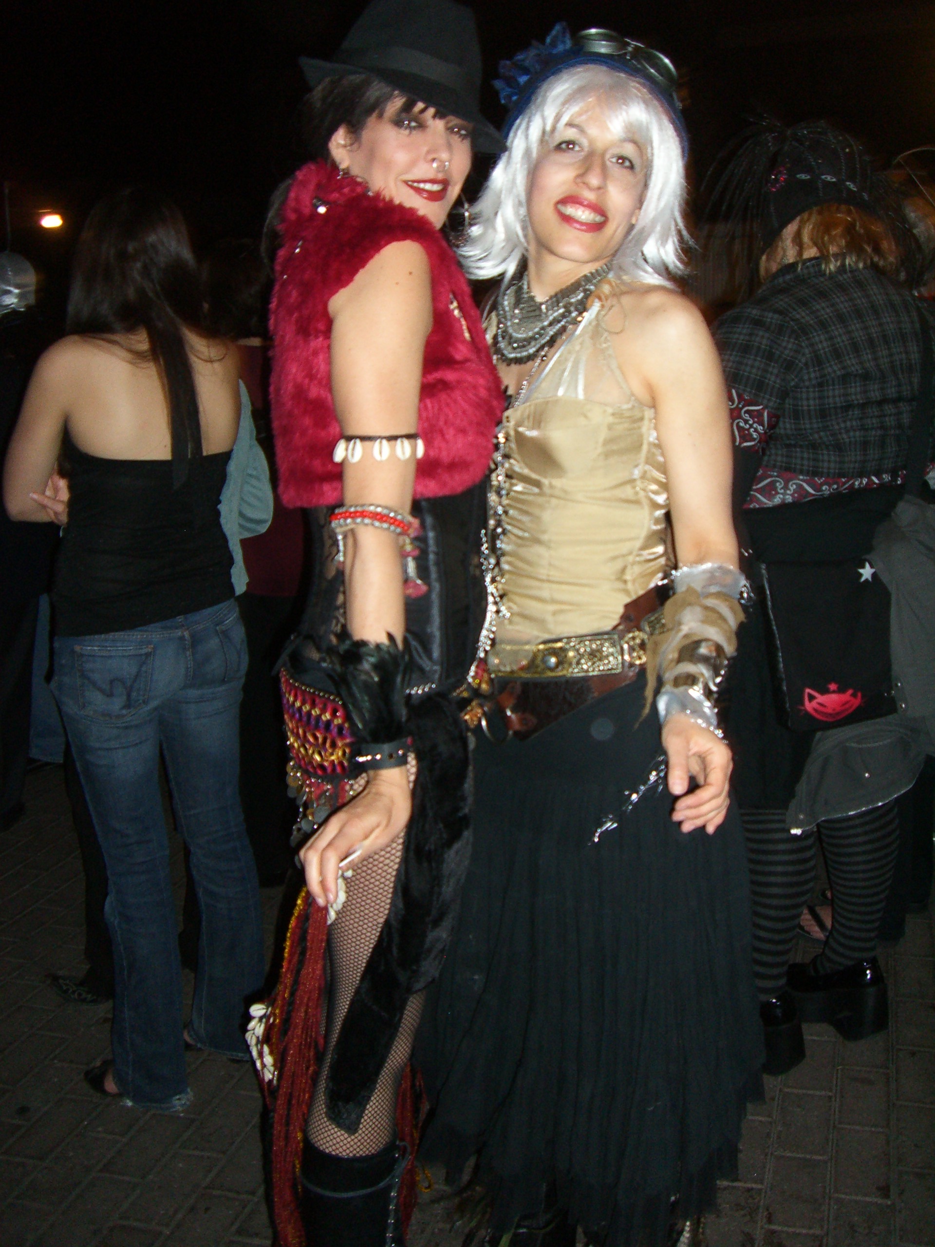 Red-and-black, champagne-and-black, steampunk arm brace - Steampunk party at SXSW 2007