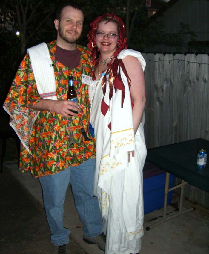 Medusa (right) and a God Of Hairdos (left) at the second annual Ye Gods party