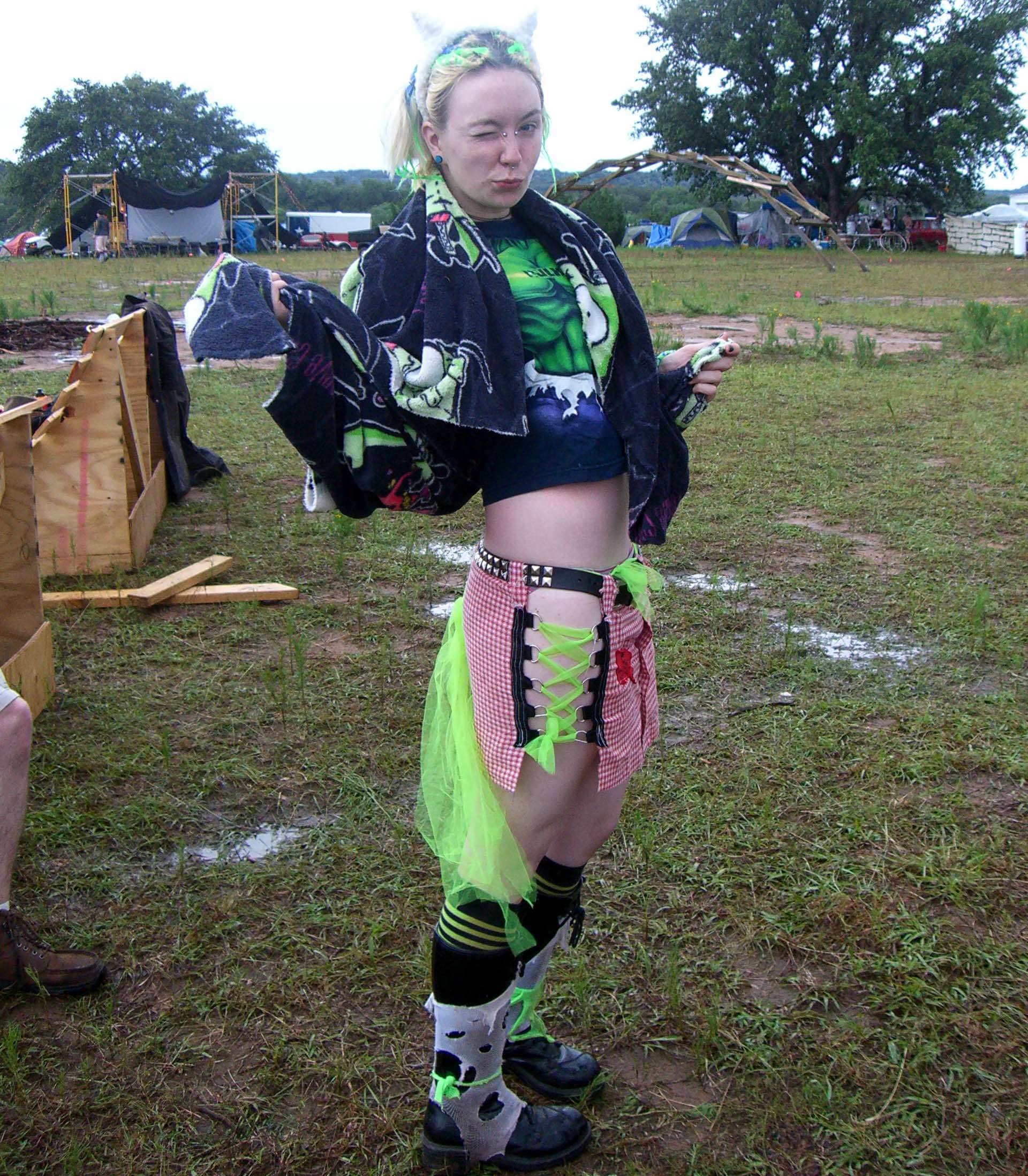 A black, green and red costume at Burning Flipside 2007