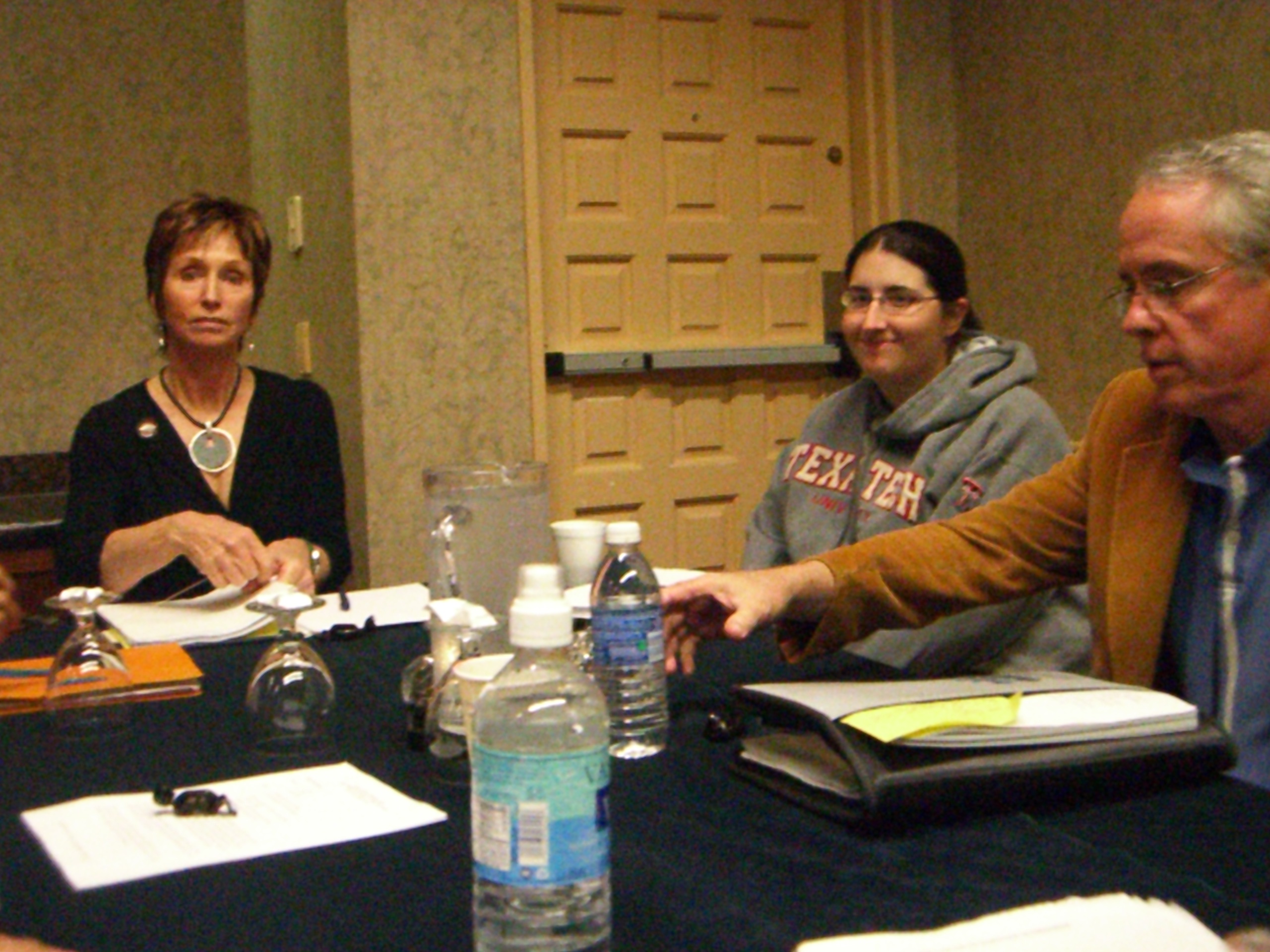 Author Louise Marley (instructor) and two students in our critique group at the ArmadilloCon 2007 writers workshop