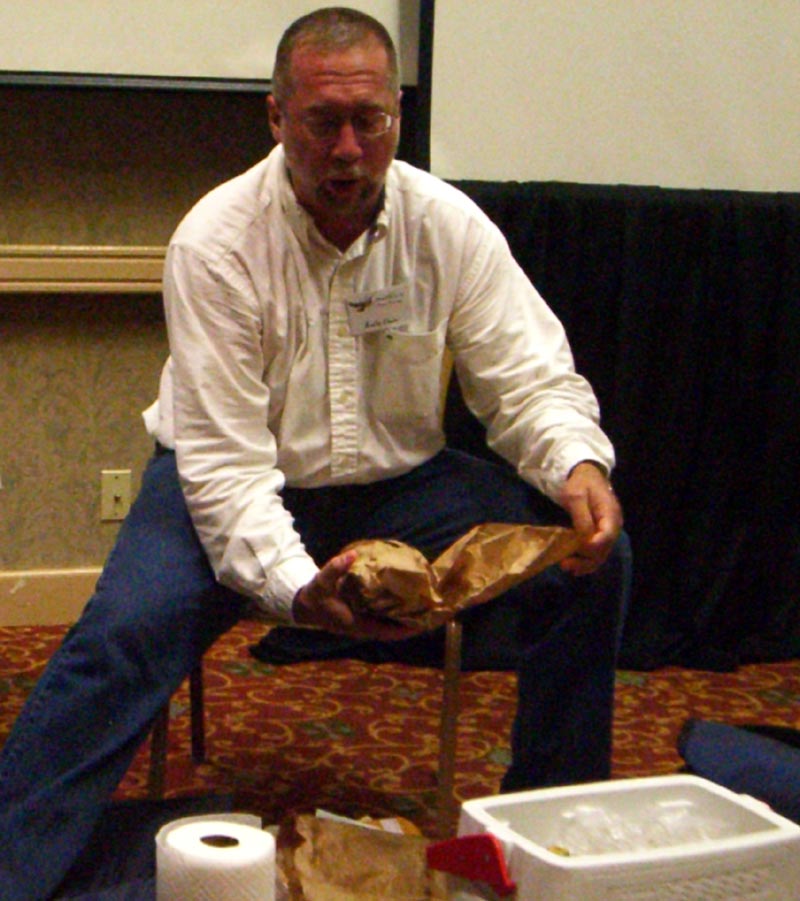 Brad Denton brought barbeque for the panelists and the audience at the Con Disasters panel at the ArmadilloCon 2007