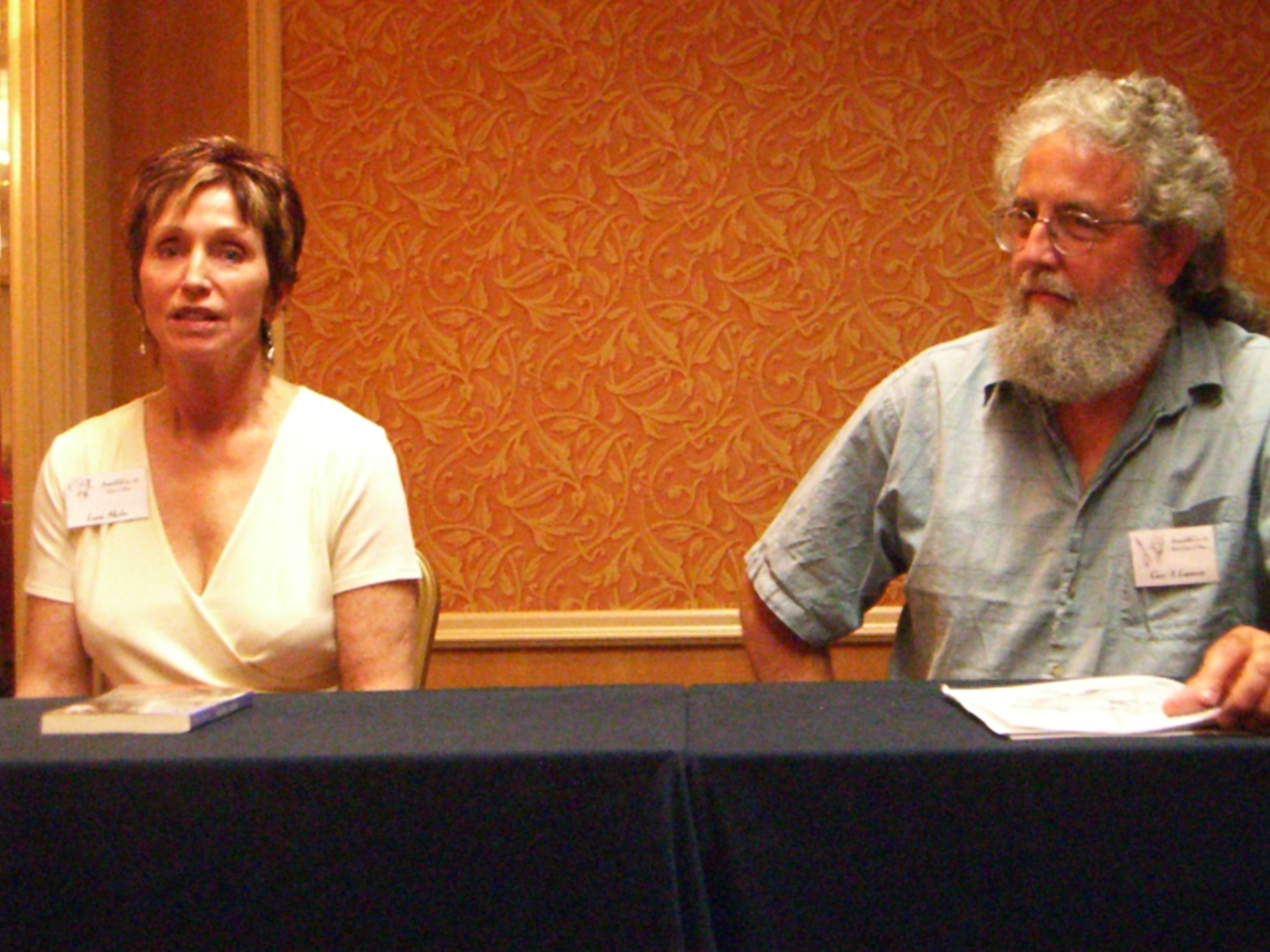 Guest of Honor Louise Marley and the artist guest Gary Lippincott at the ArmadilloCon 2007 opening ceremony