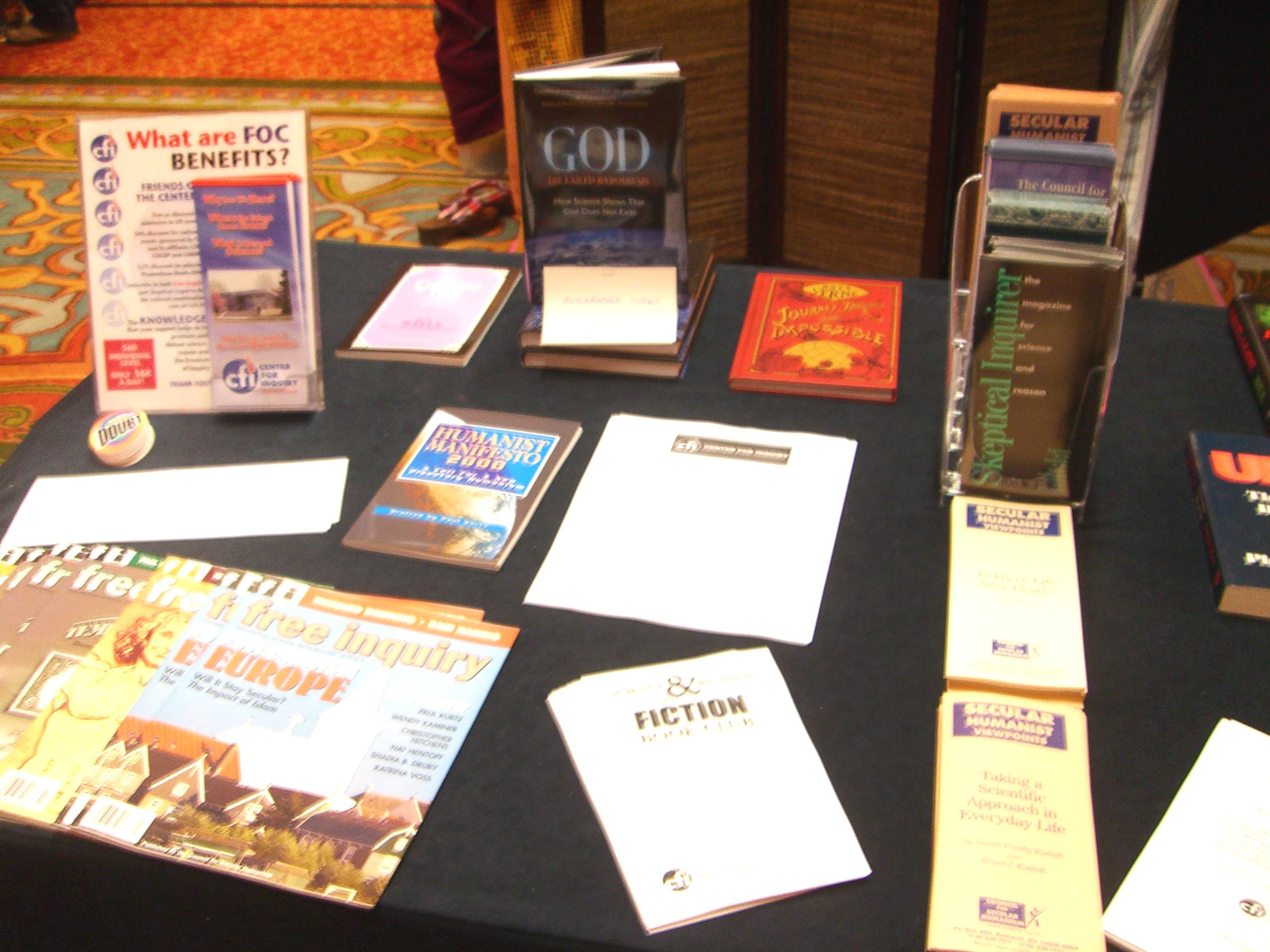Books on the Center For Inquiry table in the ArmadilloCon 2007 dealer room