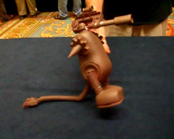 A little brown walking robot, made by The Robot Group and presented at the ArmadilloCon 2007.