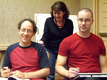 Steve Wilson, Patrice Sarath and Matthew Bey at ArmadilloCon 2007 writers' workshop
