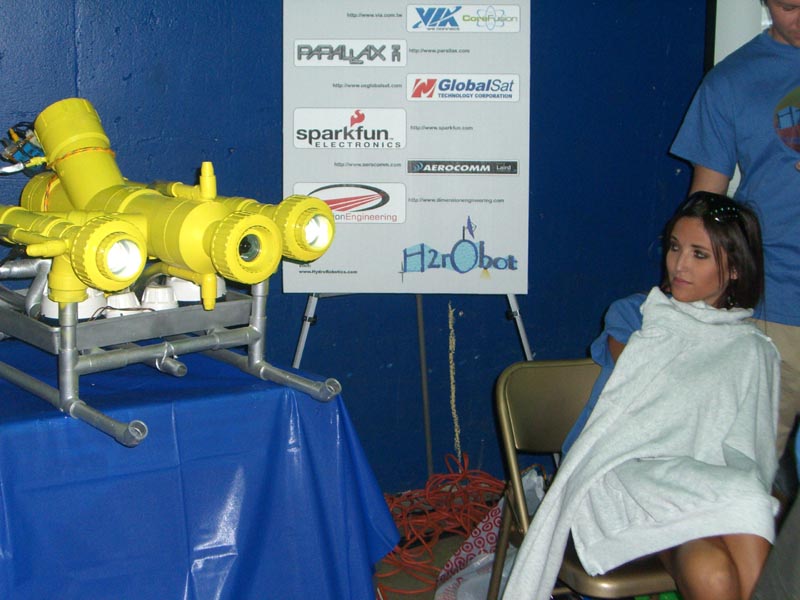 A yellow H2rObot named Charlotte, made by a company HydroRobotics.com and displayed at the Maker Faire 2007