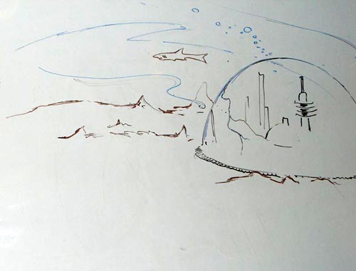The submerged city under a dome of a force field