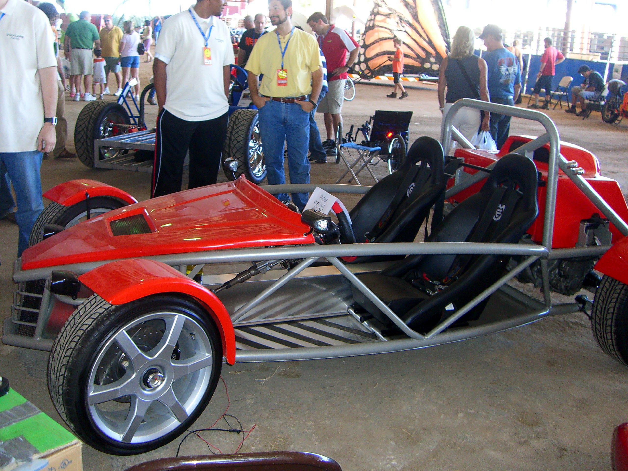A shiny red electric car at the Maker Faire 2007