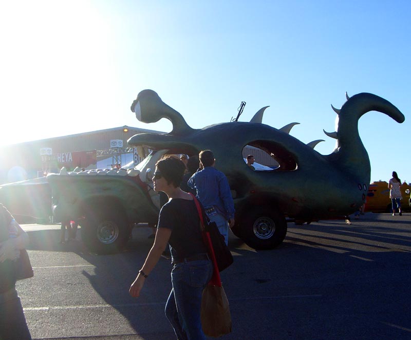 A spiky dinosaur car at Maker Faire 2007