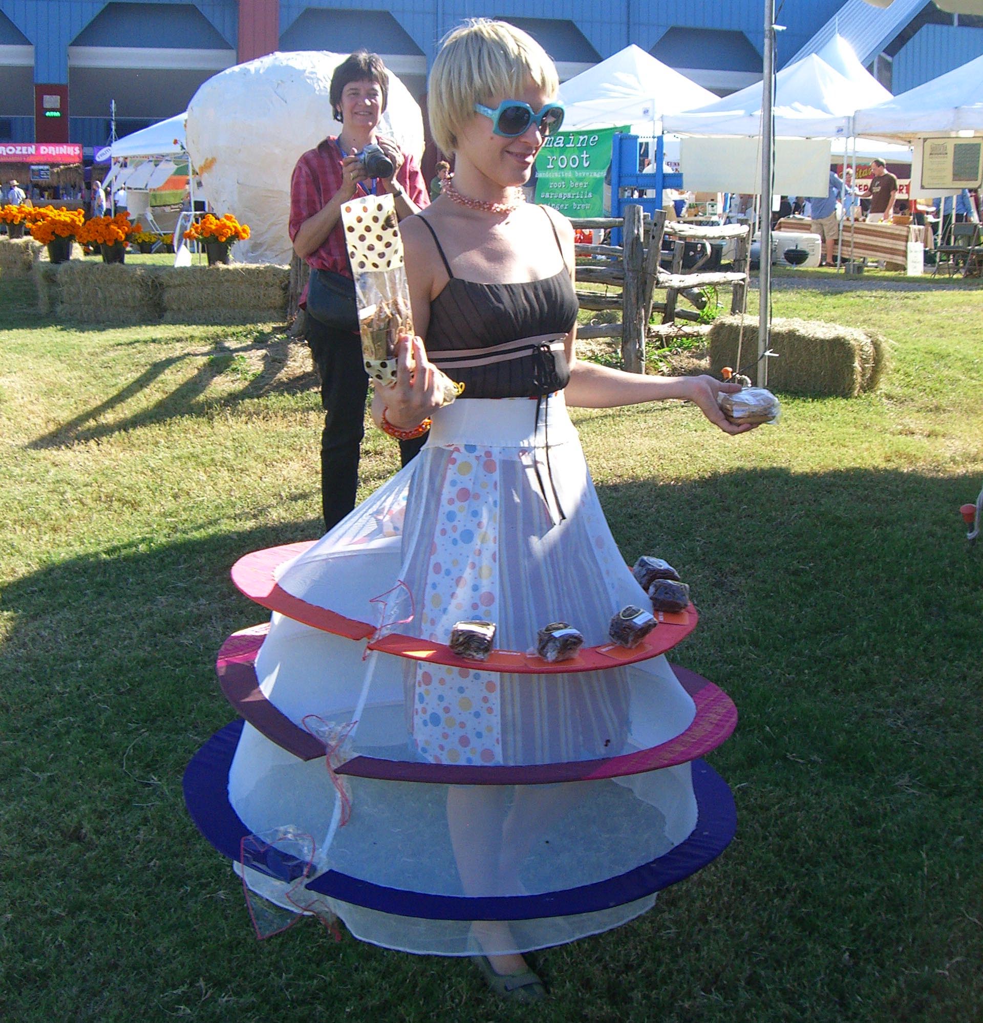 A cake stand dress with a hem that can be used to serve pastries