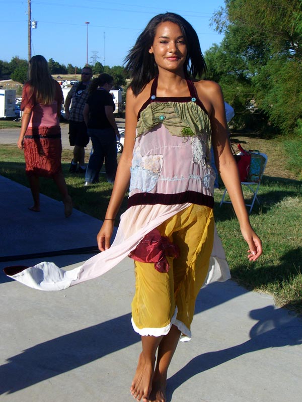 An outfit made of recycled clothing at Swap-o-Rama-Rama at the Maker Faire 2007