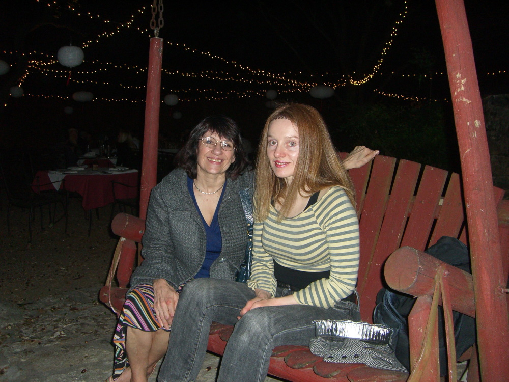 My mom and I on a swing at the Hudson on the Bend restaurant in Austin, Texas in November of 2007