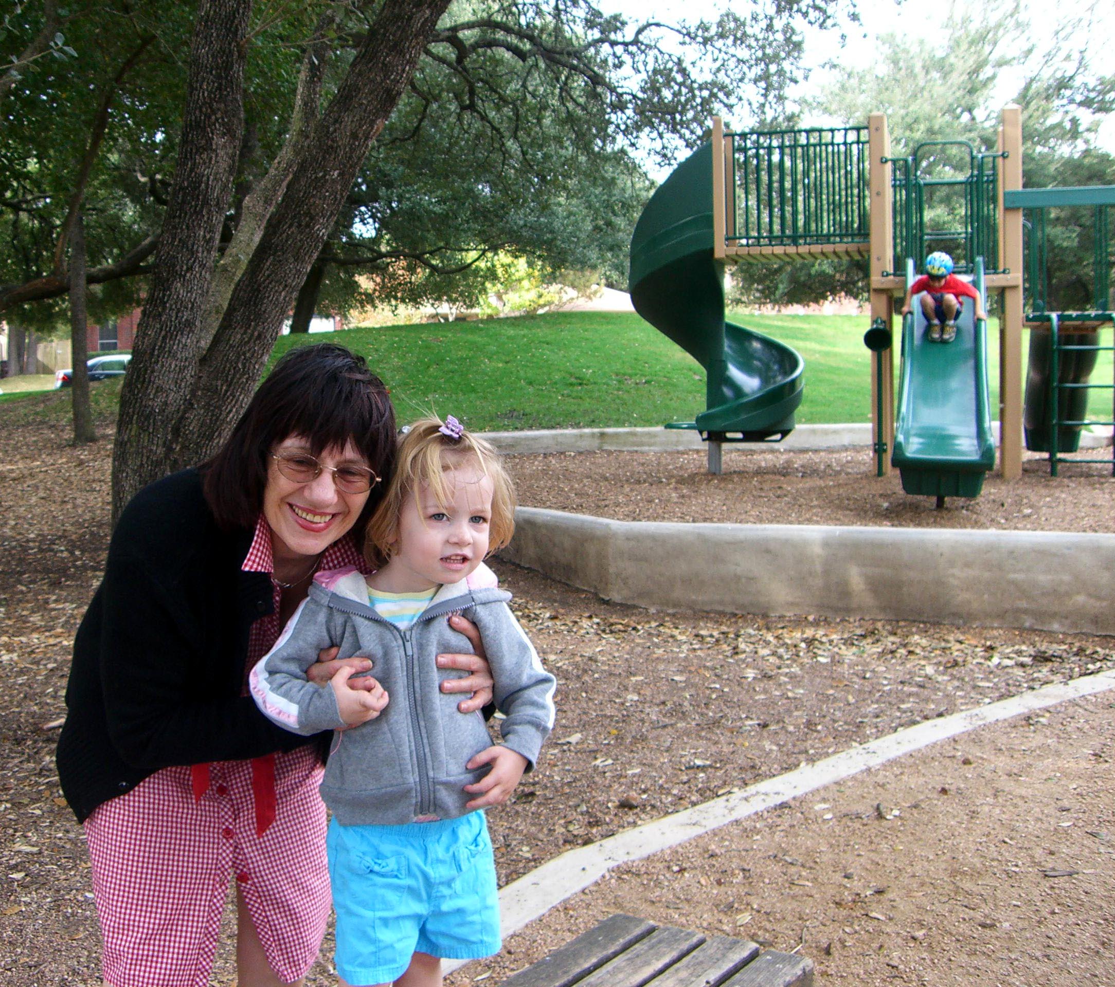 Grandma and E on the playground in November of 2007