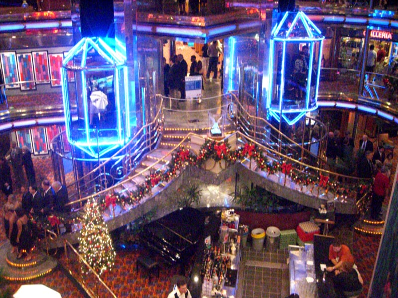 The atrium and elevators of Carnival Ecstasy, our cruise ship, November 2007