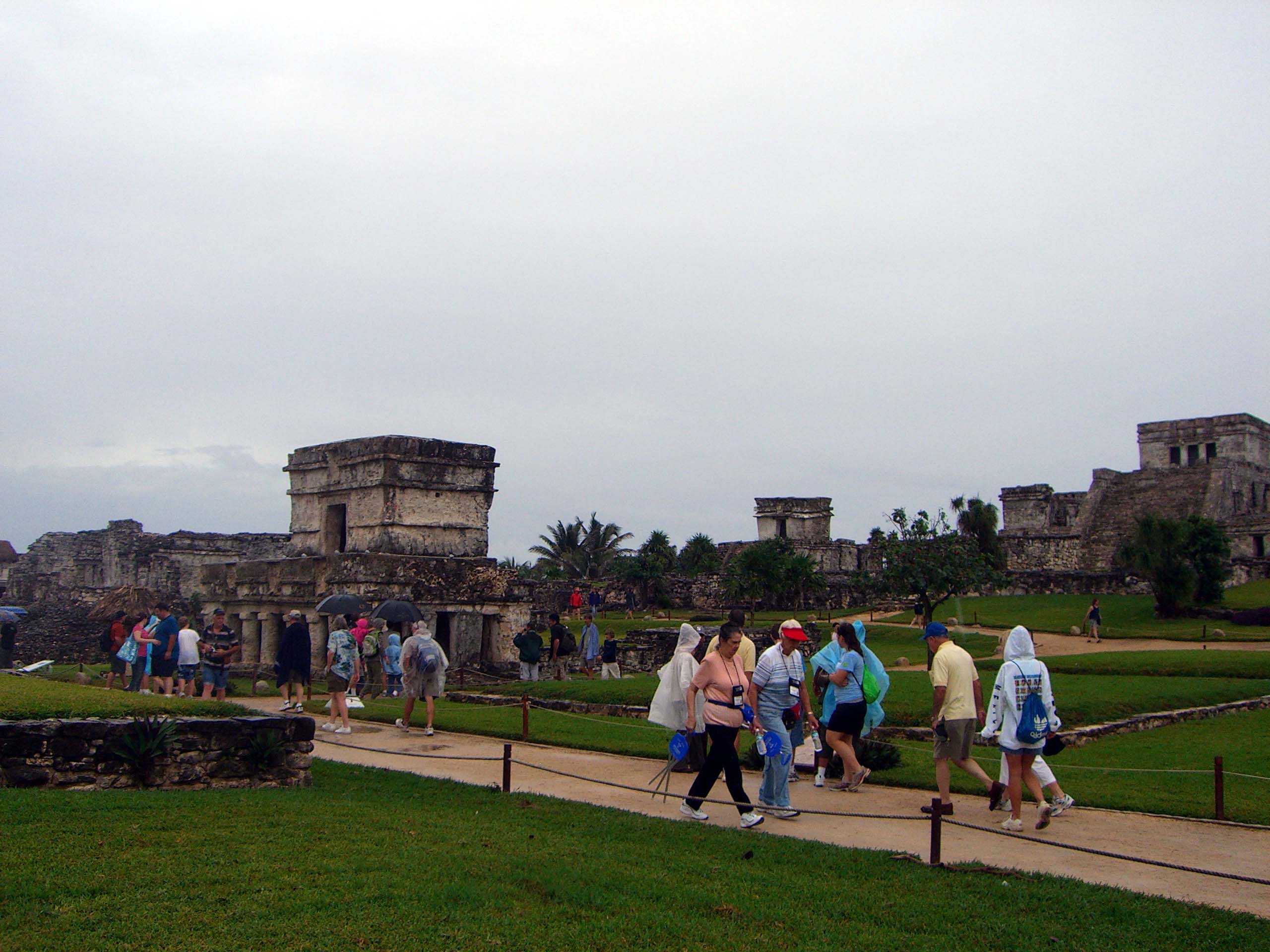 The "Castle" (far right) and other ruins of Tulum
