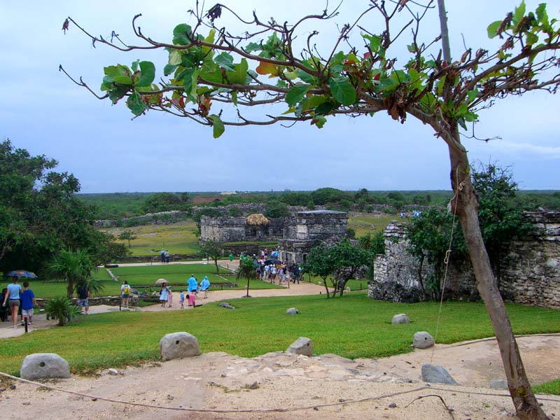 Looking back at the Mayan ruins of Tulum from a hill