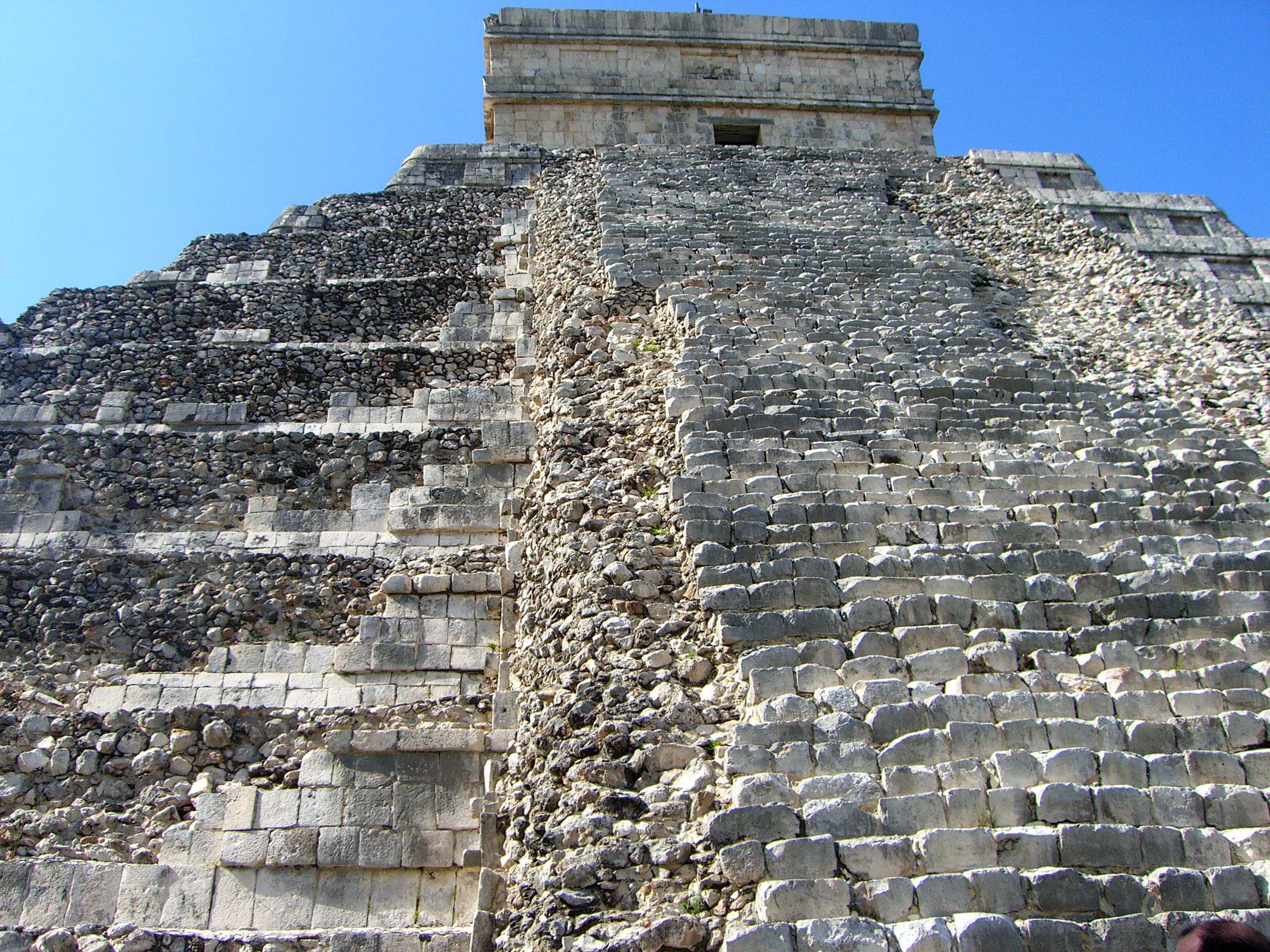 The crumbling sides of the Kukulcan pyramid